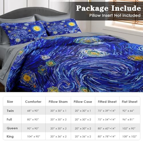 Pamnest Queen Comforter Set with Sheets, 7 Pieces Moon Starry Bedding