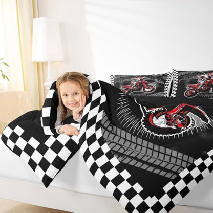 Feelyou Dirt Bike Comforter Set for Kids Boys Girls Queen Size