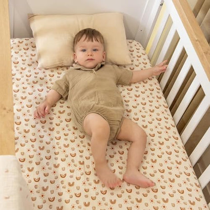 Muslin Cotton Crib Sheets for Boys and Girls, 2 Pack 52"x28" Fitted Baby Crib Sheet for Girl Boy, Soft Baby and Toddler Bed Sheets, Mattress Cover Muslin Cribs Sheet Set Nursery Gift Neutral Rainbow