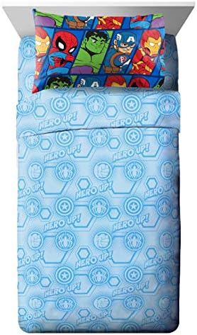 Marvel Avengers Twin Comforter Set 4 Piece Kids Bedding for Boys, Blue