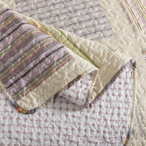 HoneiLife Quilt Sets King Size - 3-Pieces Microfiber Quilts Lightweight Bedspreads Striped Coverlets Rustic Bed Cover King Quilt Bedding Set All Season Quilts