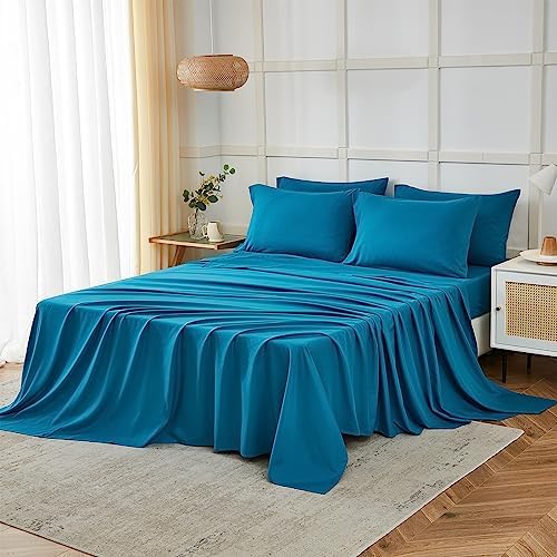 ILAVANDE Teal Queen Sheets Set 6 Piece,Hotel Luxury Super Soft 1800 Series Microfiber Queen Bed Sheets Set-Wrinkle Free & Breathable-14 Deep Pocket Sheets for Queen Size Bed(Queen,Teal)