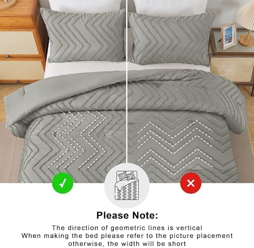 Andency Medium Grey Comforter Set Queen Size, 3 Pieces Boho Bed Set