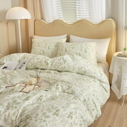 LifeTB Green Floral Duvet Cover Twin XL 3 Pieces Vintage Flower Duvet Cover 100% Cotton Coquette Bedding Comforter Cover Aesthetic Twin XL Bedding Set Botanical Comforter Cover with Zipper Closure