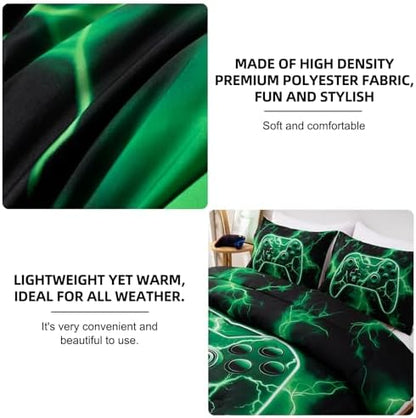 Meeting Story Boys Full Size Comforter Set, 3D Game Controller Design Gamer Comforter Set, Polyester Fiber Boys Bedding for Kids Teens,Suitable for All Seasons(Green)