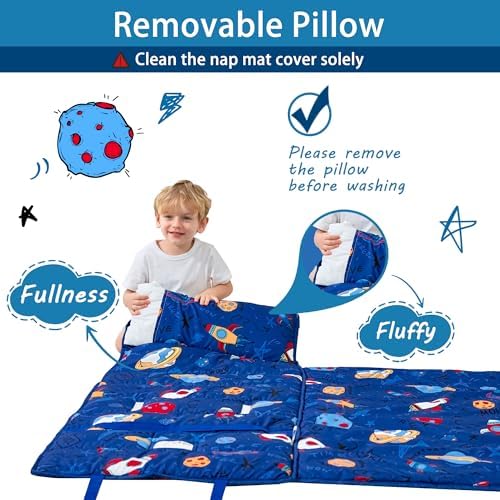 Lasoftan Toddler Nap Mat with Pillow and Blanket, Extra Large Rolled Napping Mats,Slumber Bags for Boys Girls,Kids Sleeping Bag for Daycare, Preschool Travel Camping