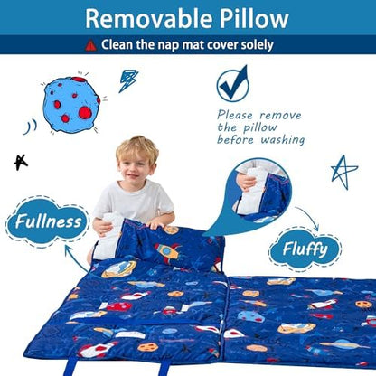 Lasoftan Toddler Nap Mat with Pillow and Blanket, Extra Large Rolled Napping Mats,Slumber Bags for Boys Girls,Kids Sleeping Bag for Daycare, Preschool Travel Camping