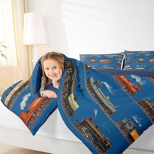 Feelyou Vintage Train Comforter Set Twin Size 2 Pcs Kids Boys Girls