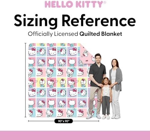 Northwest Hello Kitty Sweet As Can Be Reversible Quilted Throw, Kawaii Cozy Fantasy Throw, Gift for Anime Fans or Game Room Décor, 90 x 90 Inches