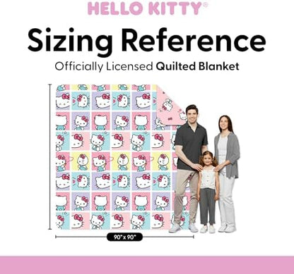 Northwest Hello Kitty Sweet As Can Be Reversible Quilted Throw, Kawaii Cozy Fantasy Throw, Gift for Anime Fans or Game Room Décor, 90 x 90 Inches