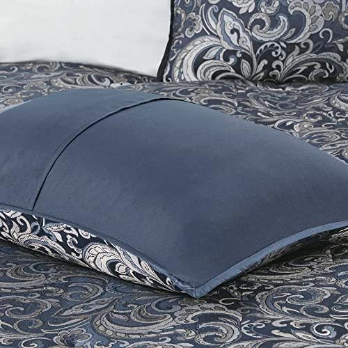 Madison Park Essentials Brystol 24 Piece Room in a Bag Faux Silk Comforter Jacquard Paisley Design Matching Curtains Down Alternative All Season Bedding-Set, King(104 in x 92 in), Navy 24 Piece