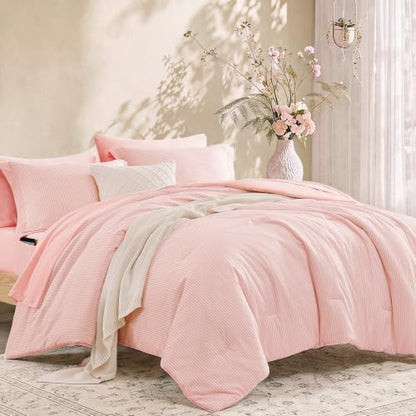Monbix Queen Comforter Set-7 Pieces Soft Bed in a Bag Queen Bedding Sets