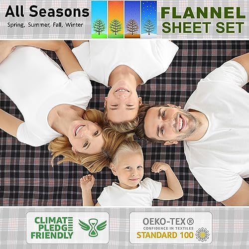RUVANTI Flannel Sheets Set Queen Size,Peach & Black Plaid