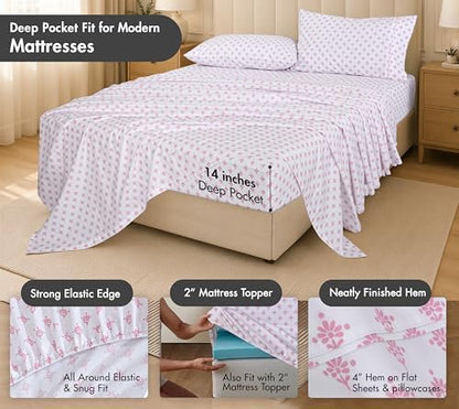 RUVANTI 100% Cotton California King Sheets,Percale Weave, Block Print Motif