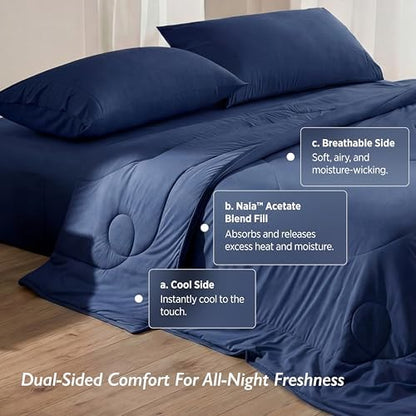 Breescape Cooling Comforter Blanket - BlendTek Q-Max>0.46 Tech, Cooling Blanket for Hot Sleepers & Night Sweats Relief, Breathable Lightweight Summer Bedding, Throw 52x72 Inches, Twilight Blue