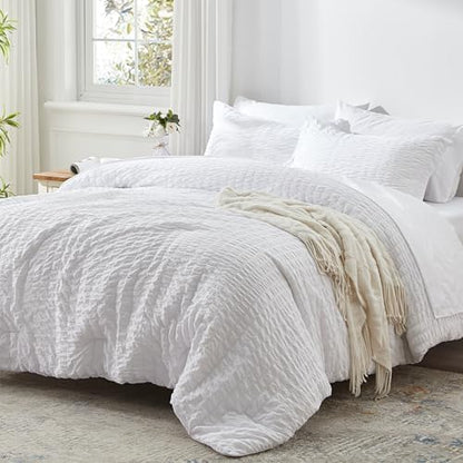 Queen Comforter Set 7 Piece, White Bed in a Bag Queen Size Bedding Sets