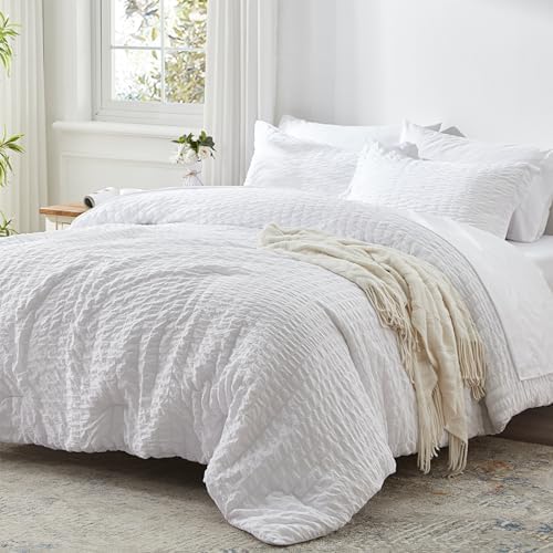 Zzlpp King Size Comforter Set 7 Piece, White Bed in a Bag King Bedding Sets