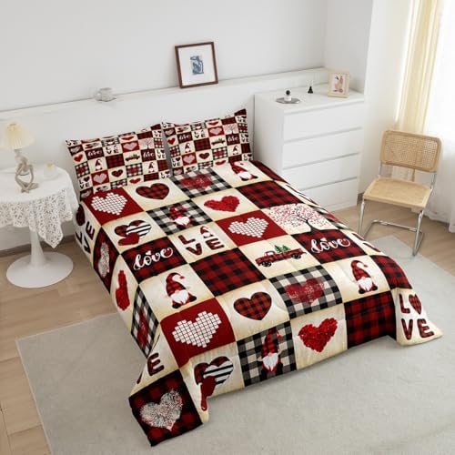 Castle Fairy Valentine's Day King Size Comforter Set Kids Red Rose Decor All Season Bedding Set for Girls Teens Love Pattern Comforter Romantic Theme Decor Quilt Set Bedroom Collection 3Pcs