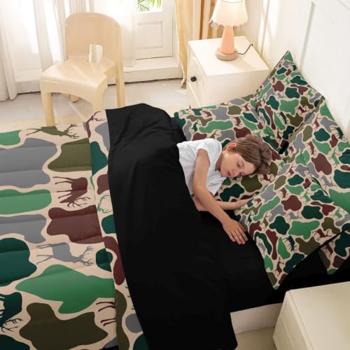 Erosebridal Camo Full Comforter Set with Sheets 7 Piece Deer Hunting Bed in A Bag Army Green Military Camouflage Bedding Sets for Kids Boys Girls Rustic Country Wildlife Bed Set