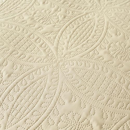 akkialla 118"x106" Beige California King Quilt Set, Oversized Floor-Length Bedspread, Modern Coin Pattern Microfiber Coverlet, 3-Piece All Season Bedding with 2 Pillow Shams