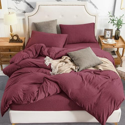 PURE ERA Jersey Knit Duvet Cover Set Heather Burgundy Red Queen