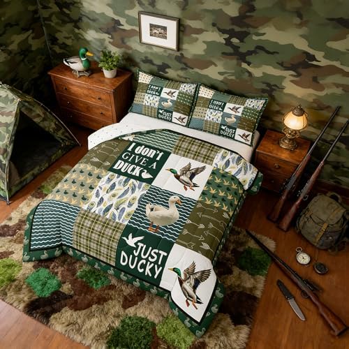 Feelyou Duck Hunting Comforter Set Queen for Kids Boys Girls Bedding Set