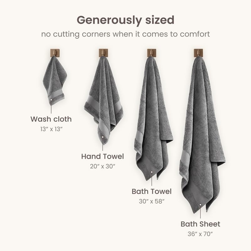 BIOWEAVES 100% Organic Cotton 700 GSM Plush Bath Towels 30" x 58" GOTS Certified - Light Grey, Pack of 2