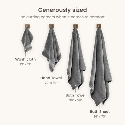 BIOWEAVES 100% Organic Cotton 700 GSM Plush Bath Towels 30" x 58" GOTS Certified - Light Grey, Pack of 2