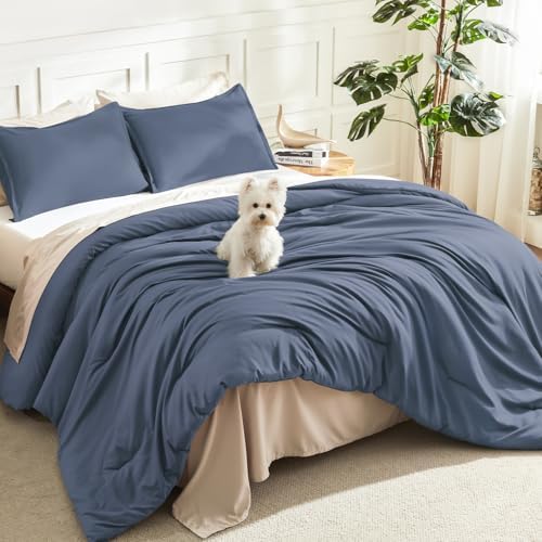 Litanika Slate Blue Oversized Queen Comforter Set, 3 Pieces Solid Bedding