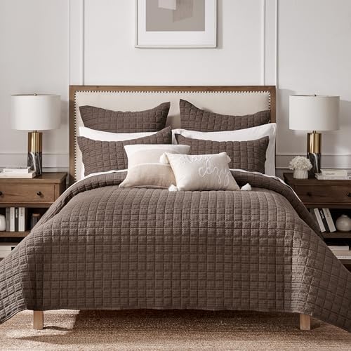 Levtex Home Cloud Waffle King/Cal King Quilt Set (106x92in) and 2 Pillow Shams (36x20in) - Box Quilted Waffle Texture - Cocoa - Cotton King Size Quilt Bedding Set - Lightweight Soft Pre-Washed