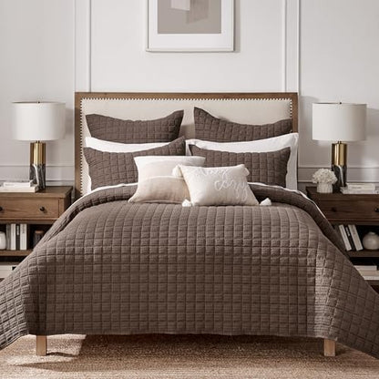 Levtex Home Cloud Waffle King/Cal King Quilt Set (106x92in) and 2 Pillow Shams (36x20in) - Box Quilted Waffle Texture - Cocoa - Cotton King Size Quilt Bedding Set - Lightweight Soft Pre-Washed