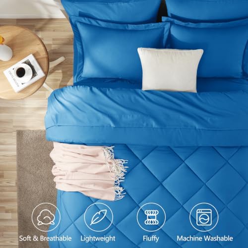 CozyLux King Comforter Set 102"x90" Royal Blue - 7 Piece Bed in a Bag