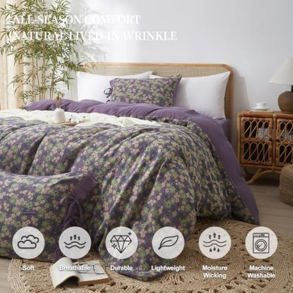Jacquard Floral Duvet Cover Queen 90"X90" Purple Green Flower