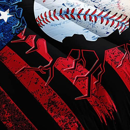 HOSIMA American Flag Baseball Comforter Set Twin with 2 Pillowcases.