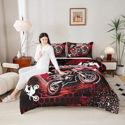 Feelyou Dirt Bike Comforter Set for Kids Boys Girls King Size