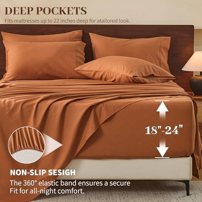 MEISHANG 100% French Linen Sheets California King,6 Pcs,18-24" Deep Pocket