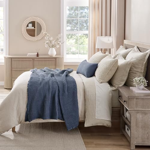 Levtex Home - Cloud Waffle Square Decorative Pillow - 12x24in - Textured Waffle Weave - Navy Blue - Polyester Filled - Cotton Solid Back - Zipper Closure