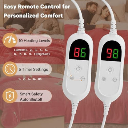 Heated Electric Blanket Queen Size, Dual Control, 84" x 90", Peach