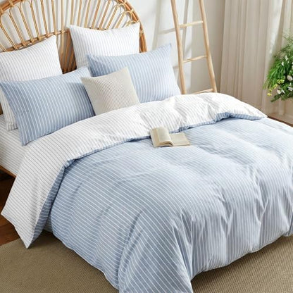 Nayoroom Striped Comforter Set Queen Reversible Blue White Stripe Bedding