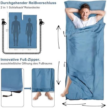 Sleeping Bag Liner, Updated Adult Sleep Sack & Travel Sheets with Foot Zipper, Lightweight and Portable Camping Sleeping Bag Liners - Ideal for Backpacking, Hostels and Camping