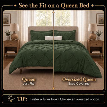 CozyLux Oversized Queen Comforter Set Olive Green, 7 Pieces Bed in a Bag