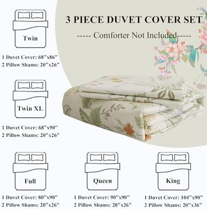 Chic Botanical Floral Duvet Cover King White Soft 100% Cotton Garden Floral Bedding Set King Vintage Style Cottagecore Comforter Cover with Zipper Closure 1 Flower Duvet Cover with 2 Pillowcases