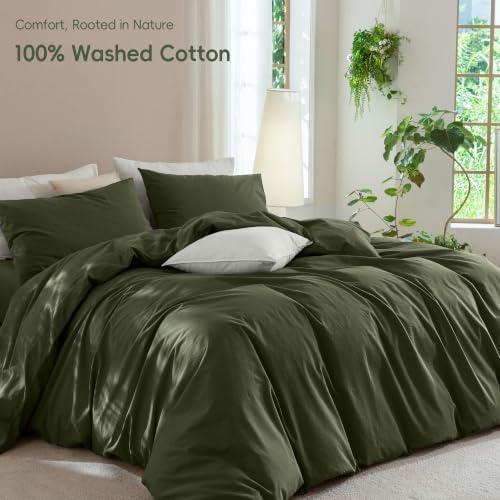 JIYUAN Oversized King Washed Cotton Duvet Cover Set, Relaxed Linen Feel