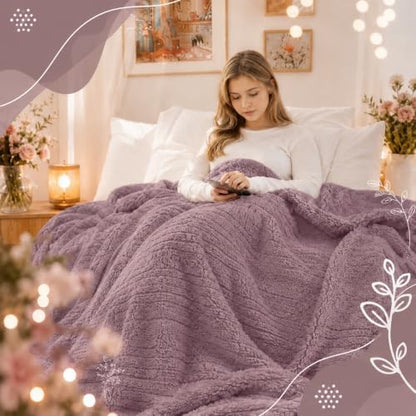 Electric Heated Blanket Queen Size 84"×90" Dual Control, 9 Heating Settings & 1-10Hs Auto Off, Overheat Protect, Double-Sided Sherpa, for Couch & Bed, Machine Washable Gifts for Women- Light Purple