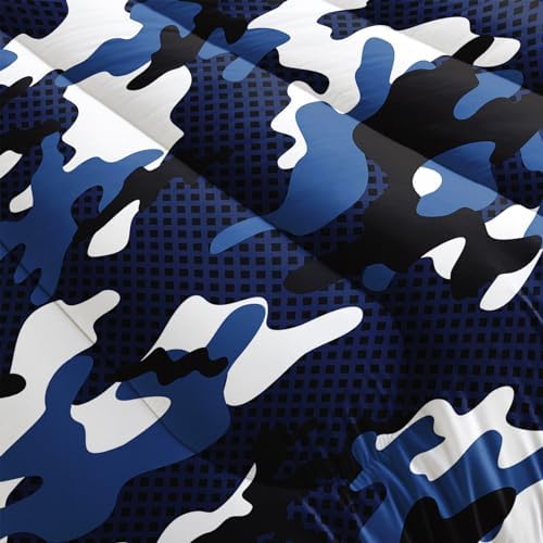 Nttopship Blue Camo Bedding Set Twin Size,Blue and White Camou Camouflage Comforter Set 3Pcs,All Season Lightweight Bedspread for Boy Kids Teens Adults with 2 Pillowcases