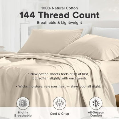 Comfort Spaces 100% Cotton Percale Sheets Twin XL Sheet Set 3 Pcs, Cream