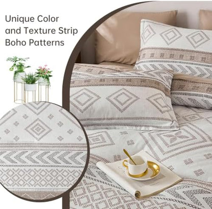 Yiran Boho Comforter Set King Size, 7 Pieces Aztec Khaki Bed in a Bag