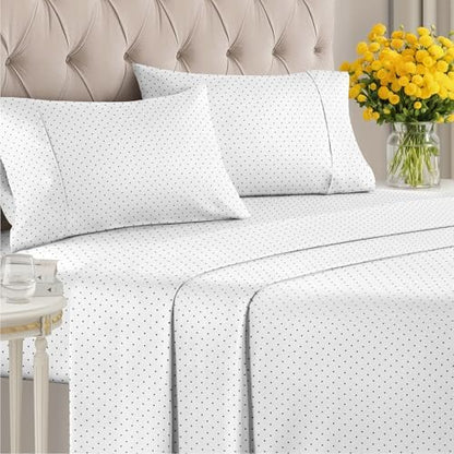 Full 4 Piece Luxury Striped Sheet Set - Soft, Breathable & Cooling - Dots