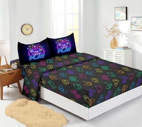 Gaming Comforter Sets Queen 6PCS,Queen Purple Bedding Sets for Boys,Gaming Comforter Set,Queen Size Bedding Sets for Boys,Bed in A Bag with Sheets(Queen,Purple Color)