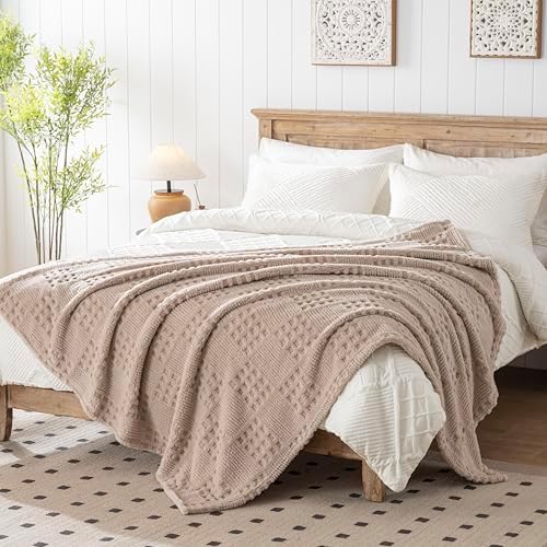 90x104 Inch Brown Waffle Queen Blanket - Soft & Fluffy Fleece, Neutral Tan Color, Cute & Aesthetic, Perfect for Sofa, Couch, Bed, Living Room & Bedroom, All-Season Use, Plush & Cozy Decorative Blanket